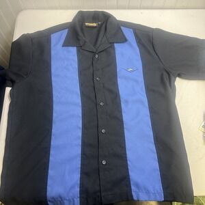 Steady Last Call Shirt Mens Large Black Blue  Bowling Panel Button Up